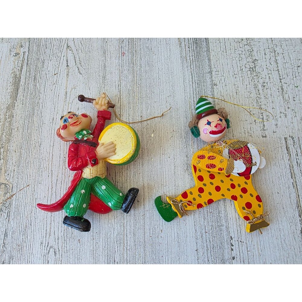 Vintage wooden clown ornament drum circus Xmas tree‎